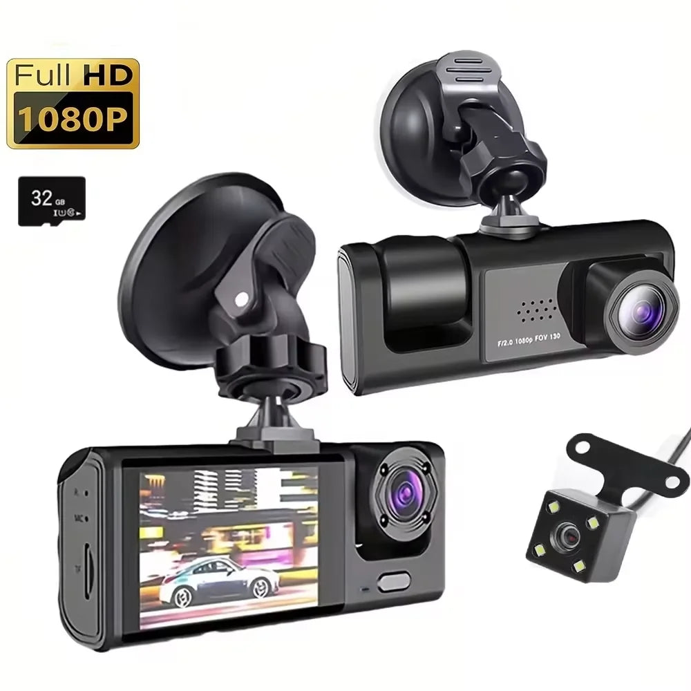 Câmara Dashcam 3 Lentes 1080P com Visão Noturna IR — Ecrã IPS 2" | Carbit