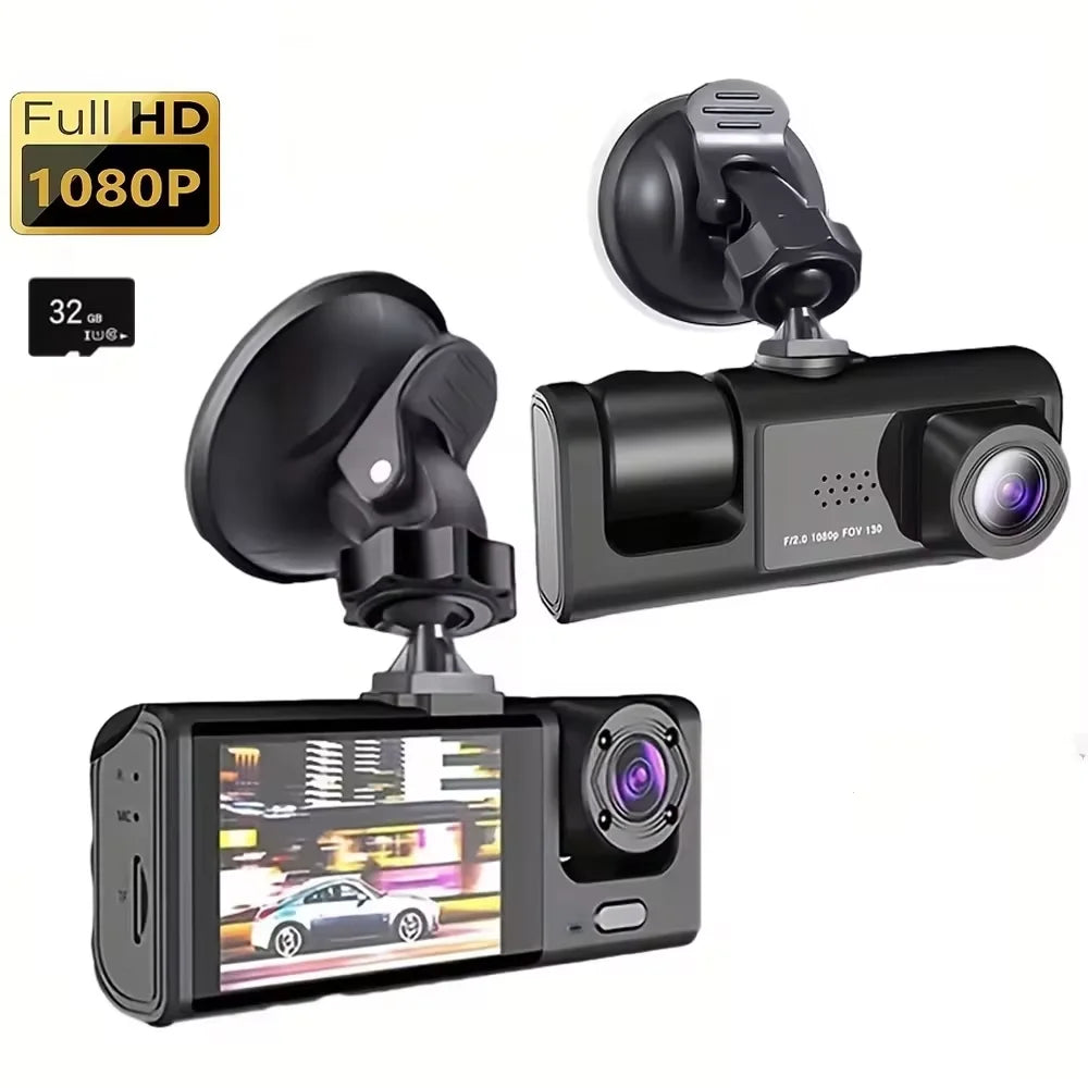 Câmara Dashcam 3 Lentes 1080P com Visão Noturna IR — Ecrã IPS 2" | Carbit