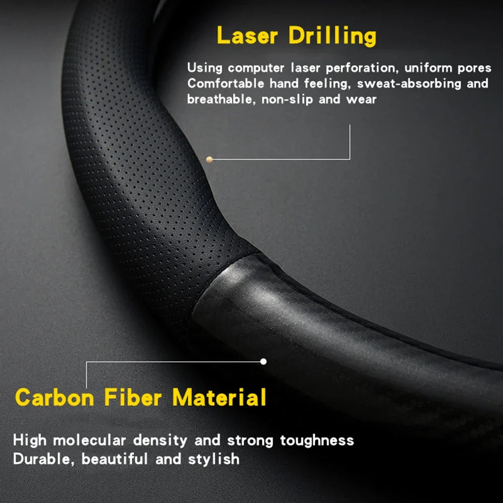 Capa de Volante Premium em Couro com Fibra de Carbono Antiderrapante | Carbit