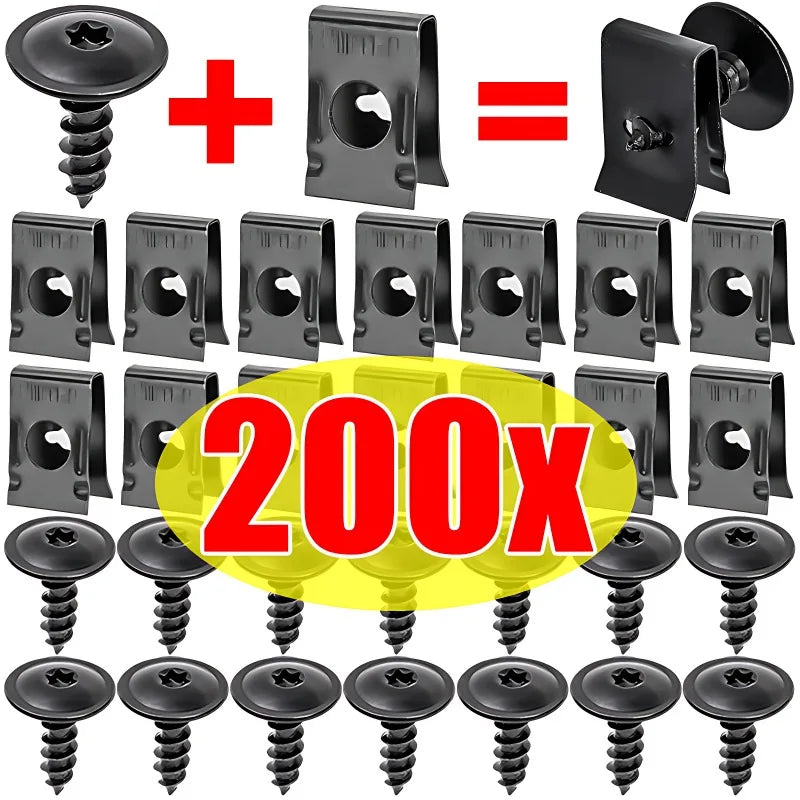 Kit Parafusos Self-Tapping para Carro — 200 Peças Universal Metálicas em U | Carbit