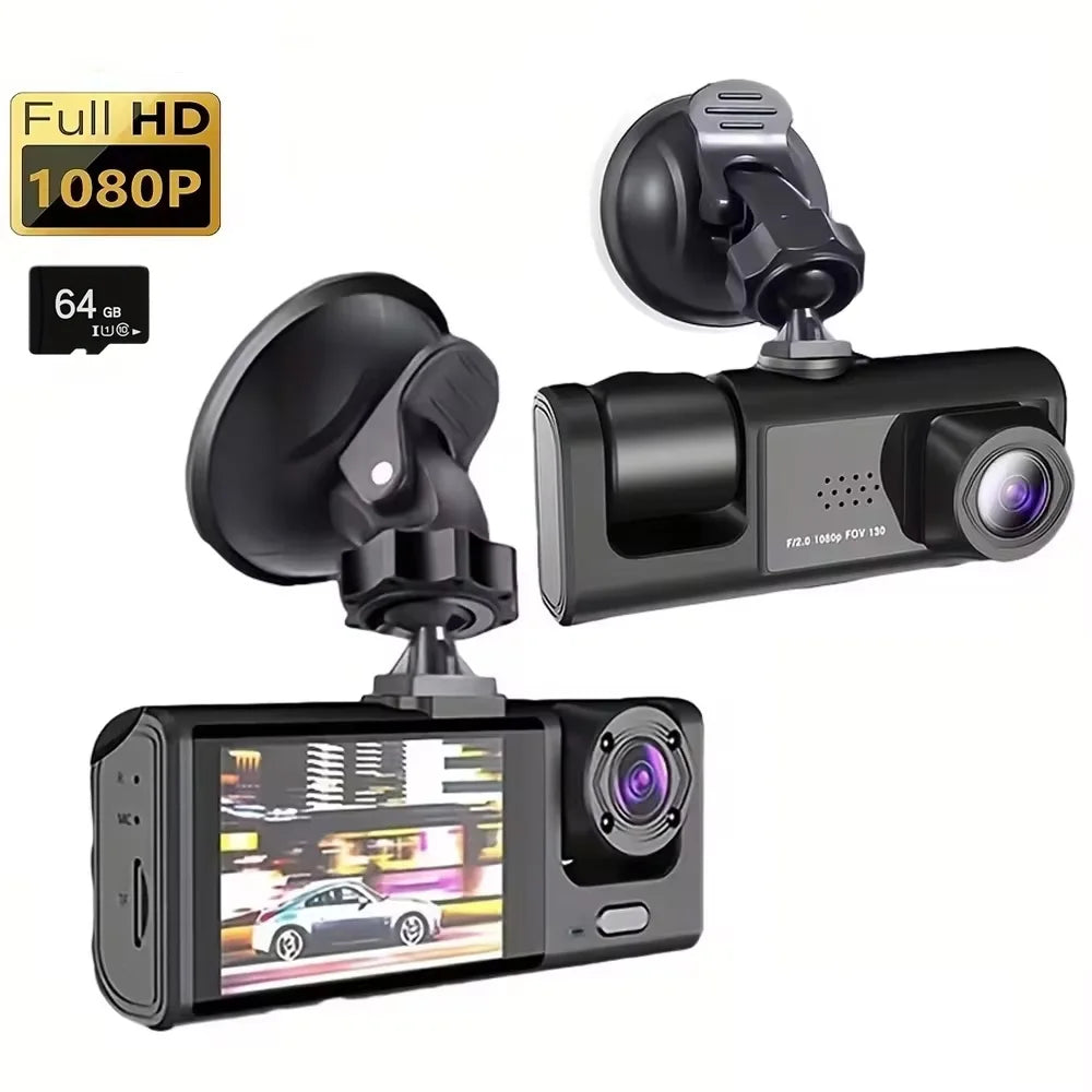 Câmara Dashcam 3 Lentes 1080P com Visão Noturna IR — Ecrã IPS 2" | Carbit