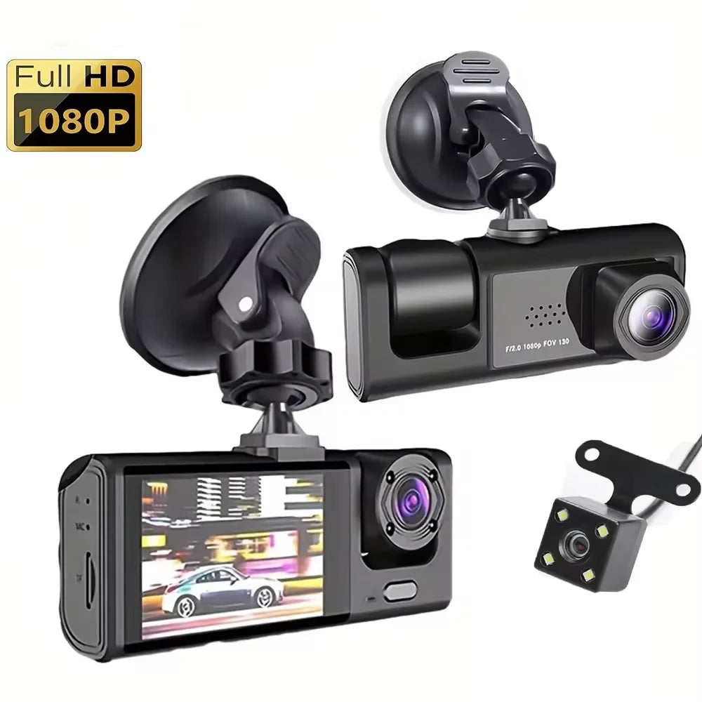 Câmara Dashcam 3 Lentes 1080P com Visão Noturna IR — Ecrã IPS 2" | Carbit