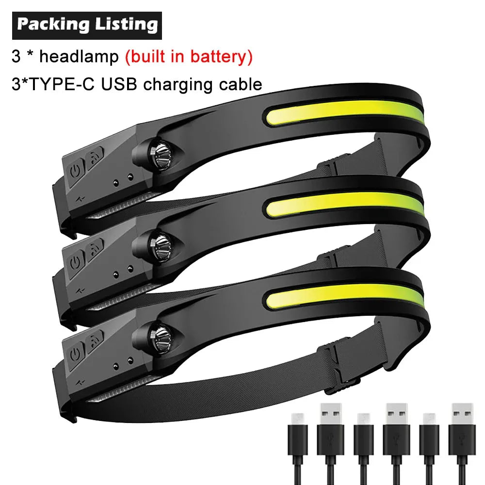 Lanterna Cabeça LED 180° Recarregável USB — Sensor de Movimento, Mãos Livres | Carbit