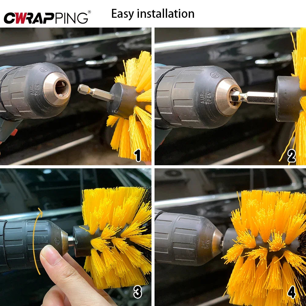 Kit Escovas Detailing para Berbequim — Nylon Profissional para Carro, Jantes e Casa | Carbit