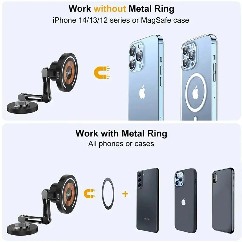 Suporte Magnético com Carregamento Sem Fios 15W — Rotação 360° MagSafe | Carbit