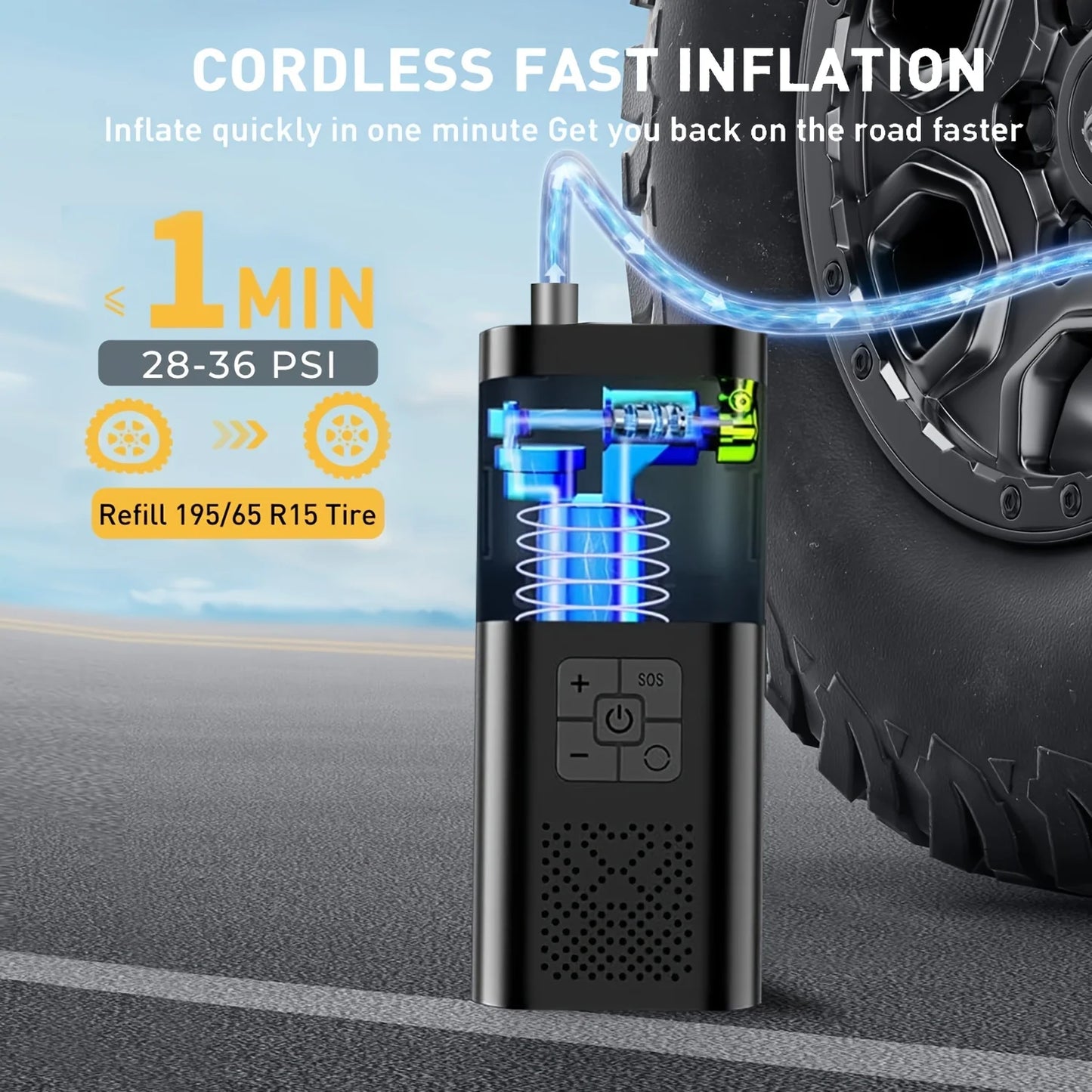 Inflador Elétrico de Pneus Premium 3x Mais Rápido — 150 PSI Sem Fios com Display Digital | Carbit