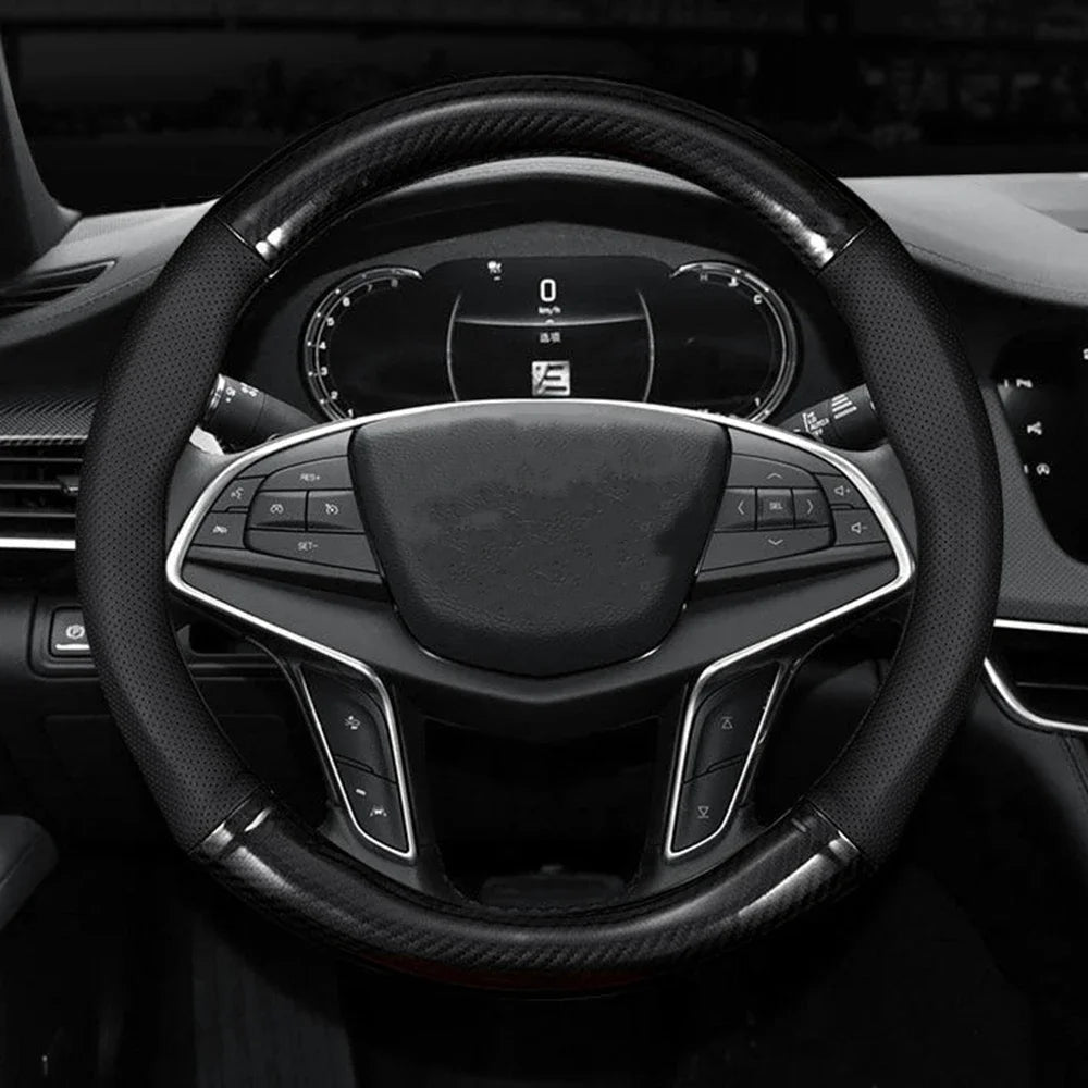 Capa de Volante Premium em Couro com Fibra de Carbono Antiderrapante | Carbit